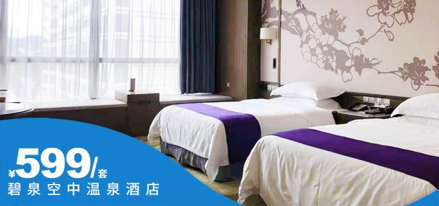 从化温泉镇荔枝文化节【碧泉空中温泉酒店】¥599抢2大2小豪华房+自助早餐+无边际空中泳池+水乐园+空中温泉+能量场+亲子乐园，还有众多冰爽节活动！超长有效期～8月周六不加收！[豪华双床房1晚+空中温泉+自助早餐]